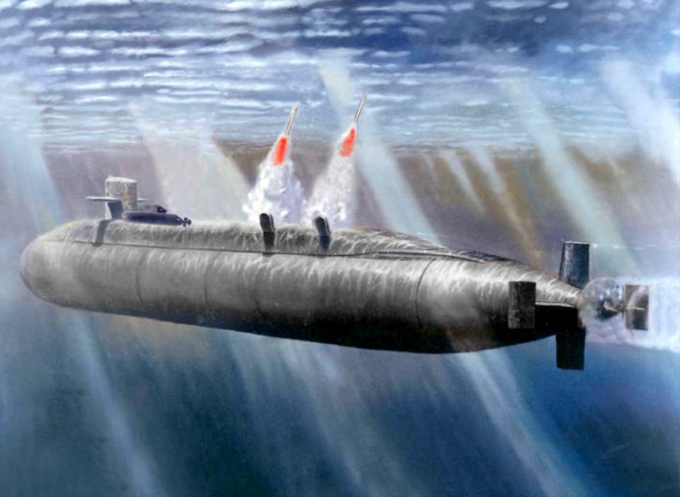 US Navy 030814-N-0000X-003 Illustration of USS Ohio (SSGN 726) which is undergoing a conversion from a Ballistic Missile Submarine (SSBN) to a Guided Missile Submarine (SSGN) designation