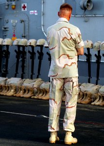 US Navy 030526-N-4048T-009 Brig. Gen. Richard F. Natonski, Commanding General 2D Marine Expeditionary Brigade pauses for a moment of reflection before the beginning of a special Memorial Day Service to honor 23 Marines assigned