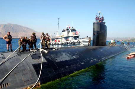 US Navy 030819-N-0780F-019 USS Hampton (SSN 767) crewmembers prepare to get underway following a brief port visit in Souda Bay, Crete