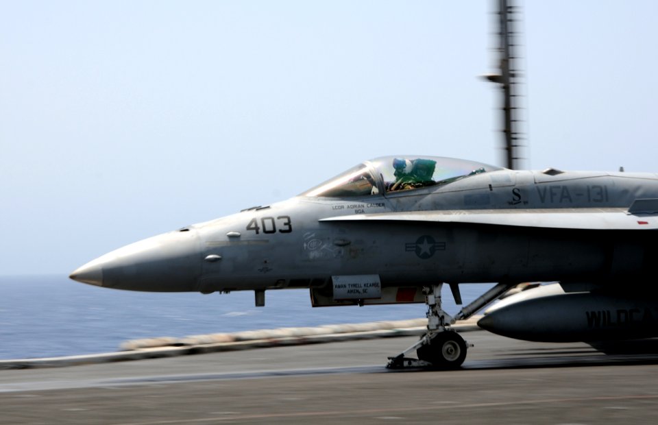 US Navy 100525-N-4236E-183 An F-A-18C Hornet catapults from USS Dwight D. Eisenhower (CVN 69)