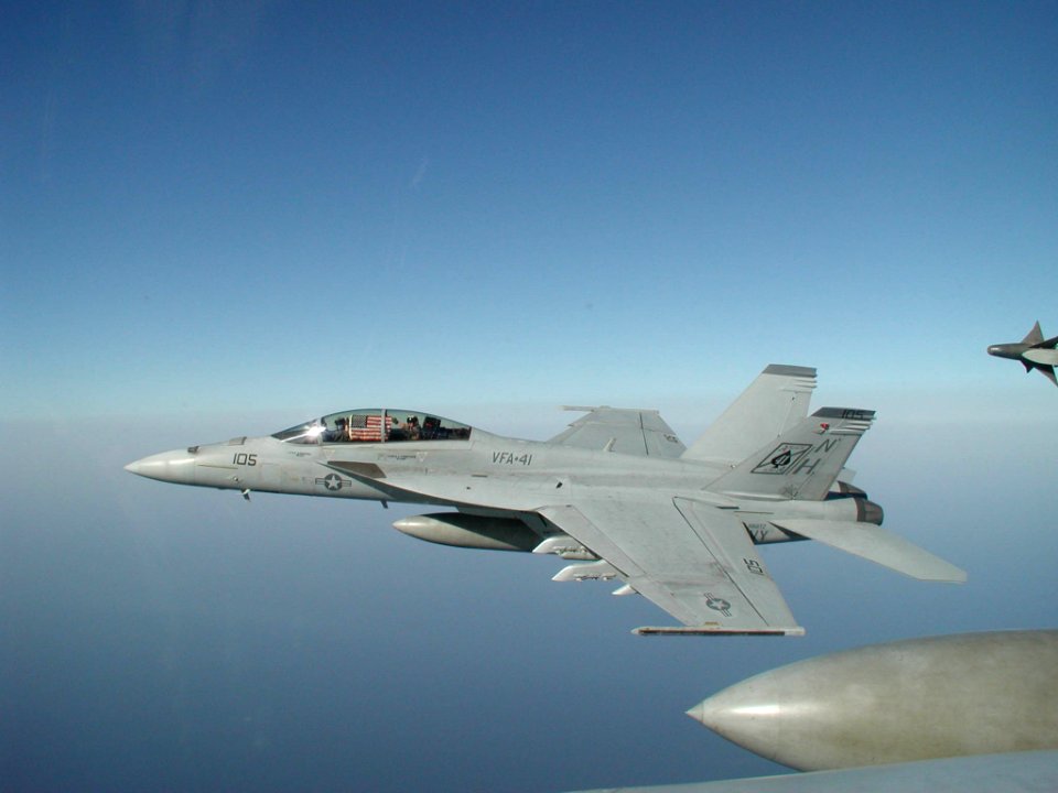 US Navy 030902-N-0000X-001 An F-A-18 Super Hornet assigned to the Black Aces of Strike Fighter Squadron Forty One
