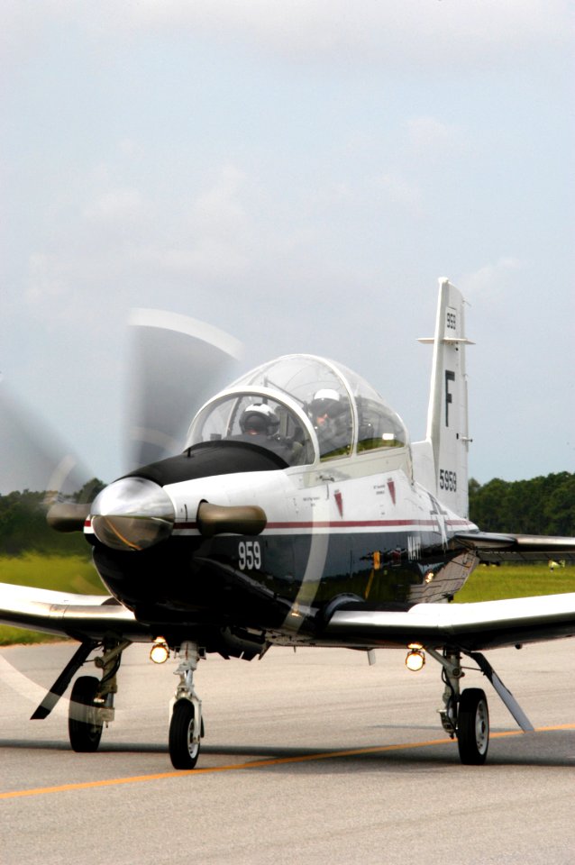 US Navy 030807-N-0000X-002 The T-6 Texan training aircraft prepares to take off from the flight line at Naval Air Station (NAS) Pensacola