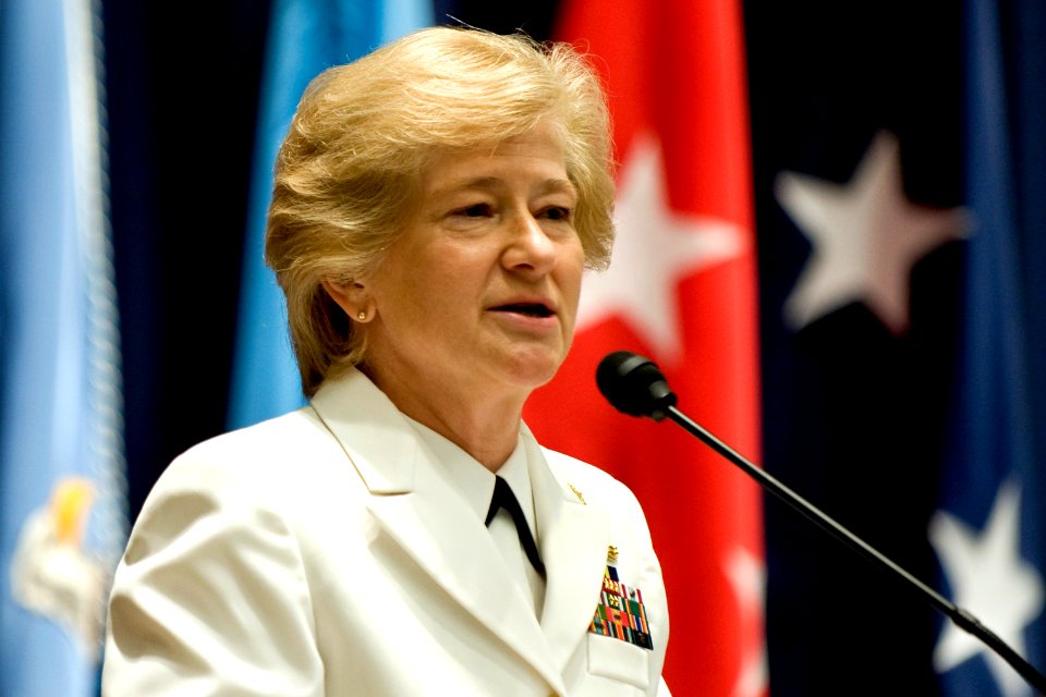 US Navy 090710-N-0696M-150 U.S. Navy Vice Adm. Anne Rondeau addresses the audience at the National Defense University change-of-presidency ceremony