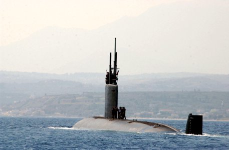 US Navy 030819-N-0780F-044 The USS Hampton (SSN 767) departs Souda harbor following a brief port visit to Souda Bay, Crete