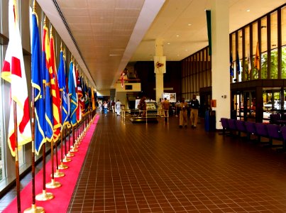 US Navy 030819-N-9593R-193 View of the flag lined corridor of the main lobby as seen at the National Naval Medical Center in Bethesda, Maryland