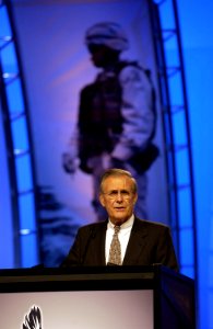 US Navy 030825-F-2828D-055 Secretary of Defense Donald Rumsfeld addresses more than 15,000 delegates from the Veterans of Foreign Wars (VFW)