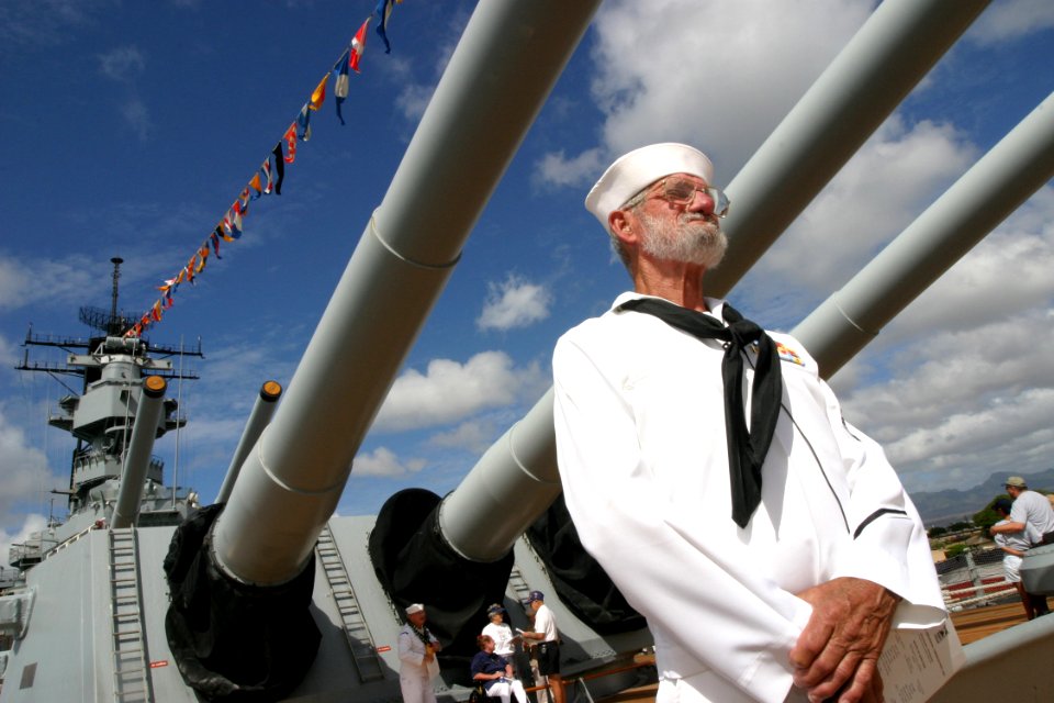 US Navy 030902-N-3228G-004 Jerry Weiss, a former Engineman 2nd class talks to reporters aboard his former ship