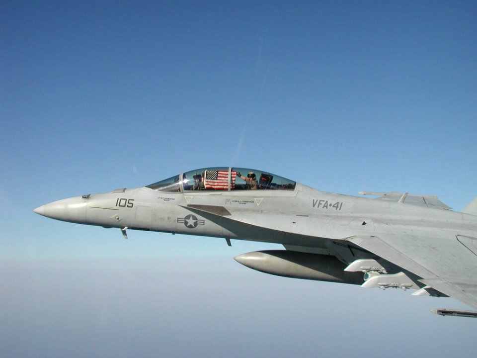 US Navy 030902-N-0000X-002 An F-A-18 Super Hornet assigned to the Black Aces of Strike Fighter Squadron Forty One