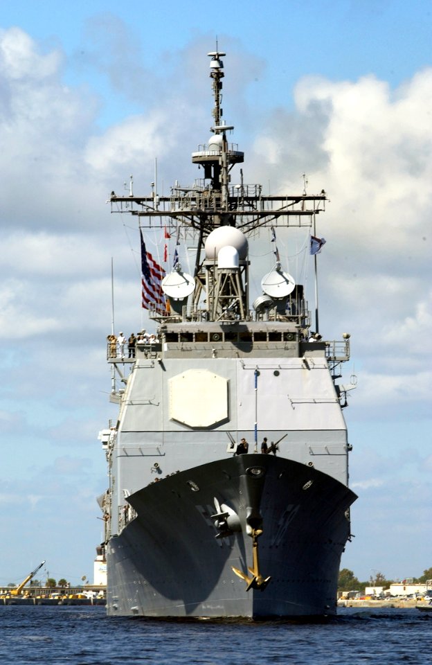 US Navy 030902-N-5471P-002 guided missile cruiser USS Philippine Sea (CG 58) departs from its homeport