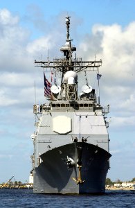 US Navy 030902-N-5471P-002 guided missile cruiser USS Philippine Sea (CG 58) departs from its homeport