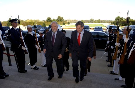 US Navy 031016-F-2828D-171 Deputy Secretary of Defense Paul Wolfowitz (right) escorts Afghanistan Vice President Hedayat Amin Arsala, through an honor cordon and into the Pentagon