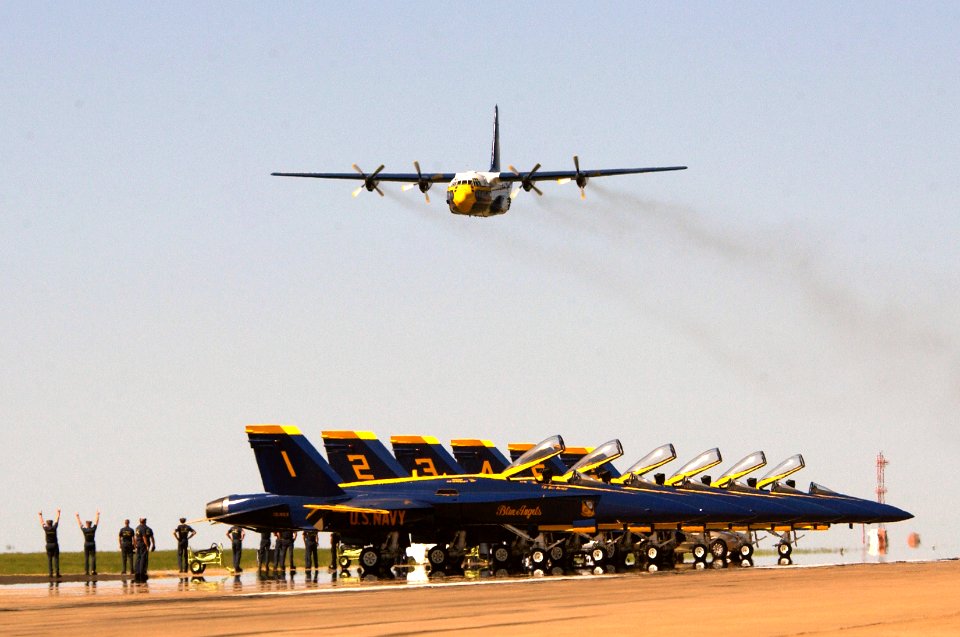 US Navy 030928-N-4534A-001 The Blue Angels C-130 Hercules Transport, Fat Albert, performs its High Speed Pass