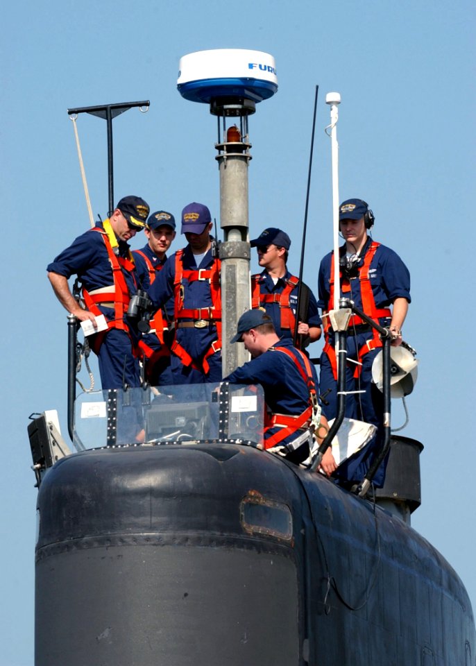 US Navy 030819-N-0780F-002 USS Hampton (SSN 767) crewmembers prepare to get underway following a brief port visit to Souda Bay, Crete