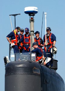 US Navy 030819-N-0780F-002 USS Hampton (SSN 767) crewmembers prepare to get underway following a brief port visit to Souda Bay, Crete