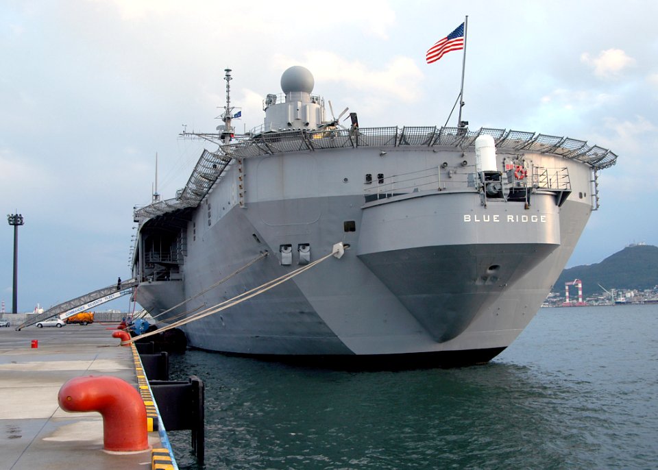 US Navy 031002-N-8955H-001 USS Blue Ridge (LCC 19) rests at the Minato-Machi pier in Hakodate, Japan