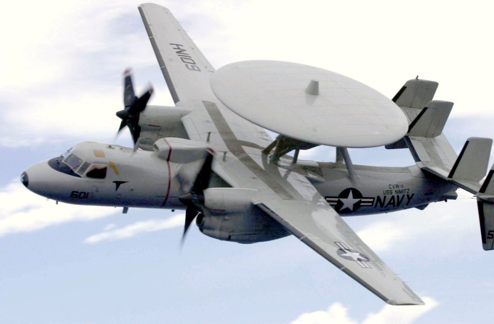 US Navy 031017-N-9319H-001 An E-2C Hawkeye assigned to the Wallbangers of Carrier Airborne Early Warning Squadron One One Seven (VAW-117)