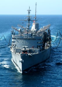 US Navy 031111-N-6259P-010 The fleet combat support ship USS Detroit (AOE 4) conducts a replenishment at sea (RAS)