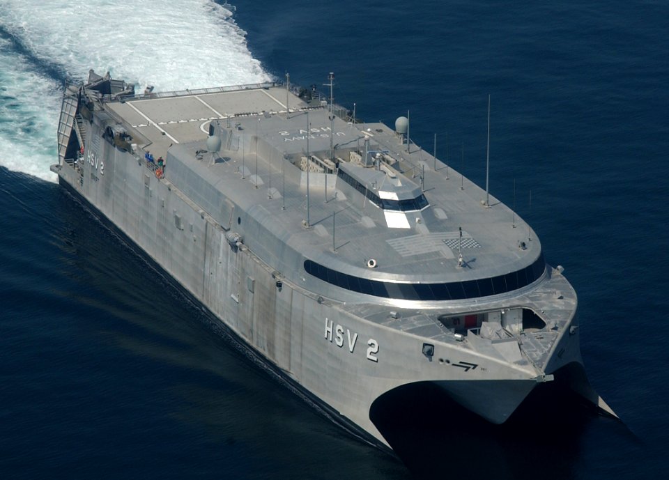 US Navy 031010-N-3236B-001 High Speed Vessel Two (HSV-2) navigates the waters off the coast of Southern Iraq