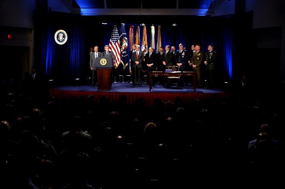US Navy 031124-D-2987S-019 President George W. Bush makes remarks before signing the Defense Authorization Bill at the Pentagon