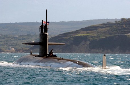 US Navy 031216-N-0780F-064 The Los Angeles class nuclear-powered attack submarine USS Memphis (SSN 691) heads out to sea following a brief port visit at Souda Bay, Crete, Greece