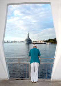 US Navy 031204-N-7391W-044 Everett Hyland, the only remaining Pearl Harbor survivor who served aboard the battleship USS Pennsylvania (BB 38), reflects a moment aboard the USS Arizona Memorial