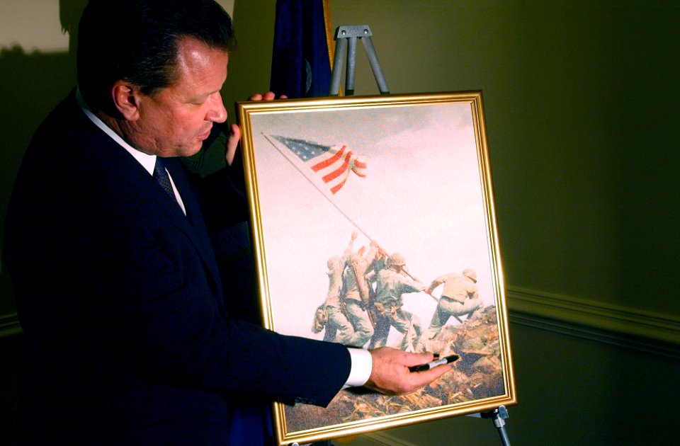 US Navy 031118-N-2568S-001 Best-selling author James Bradley describes the historic raising of the American Flag over Iwo Jima