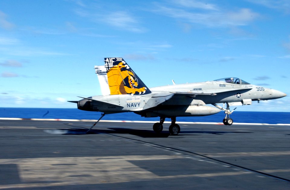 US Navy 031205-N-5781F-001 Capt. Patrick Driscoll makes his last arrested landing as Commander, Carrier Air Wing Five (CVW-5) aboard USS Kitty Hawk (CV 63)