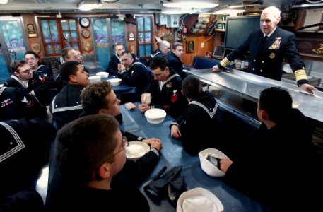 US Navy 031205-N-4281P-038 Adm. William J. Fallon talks with the crew of the Los Angeles Class submarine USS Springfield (SSN 761)