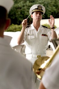 US Navy 031207-N-3228G-044 Director of the Pacific Fleet Band, Lt. Dale Yeager leads his band during the 62nd Commemoration of the Dec. 7, 1941 attack on Pearl Harbor