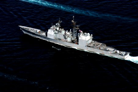 US Navy 031205-N-6895M-012 The guided missile cruiser USS Port Royal (CG-73) assigned to Expeditionary Strike Group One (ESG-1) steams along in the Northern Arabian Sea