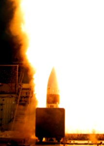US Navy 031211-N-0000X-002 A Standard Missile-3 (SM-3) is launched from the Aegis cruiser USS Lake Erie (CG 70) as part of the Missile Defense Agency's latest Ballistic Missile Defense System (BMDS)