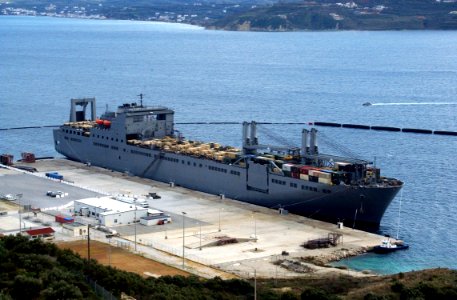 US Navy 040106-N-0780F-008 The Large, Medium-Speed Roll-on-Roll-off Ship USNS Benavidez (T-AKR 306) sits pierside in Souda harbor during a brief port visit
