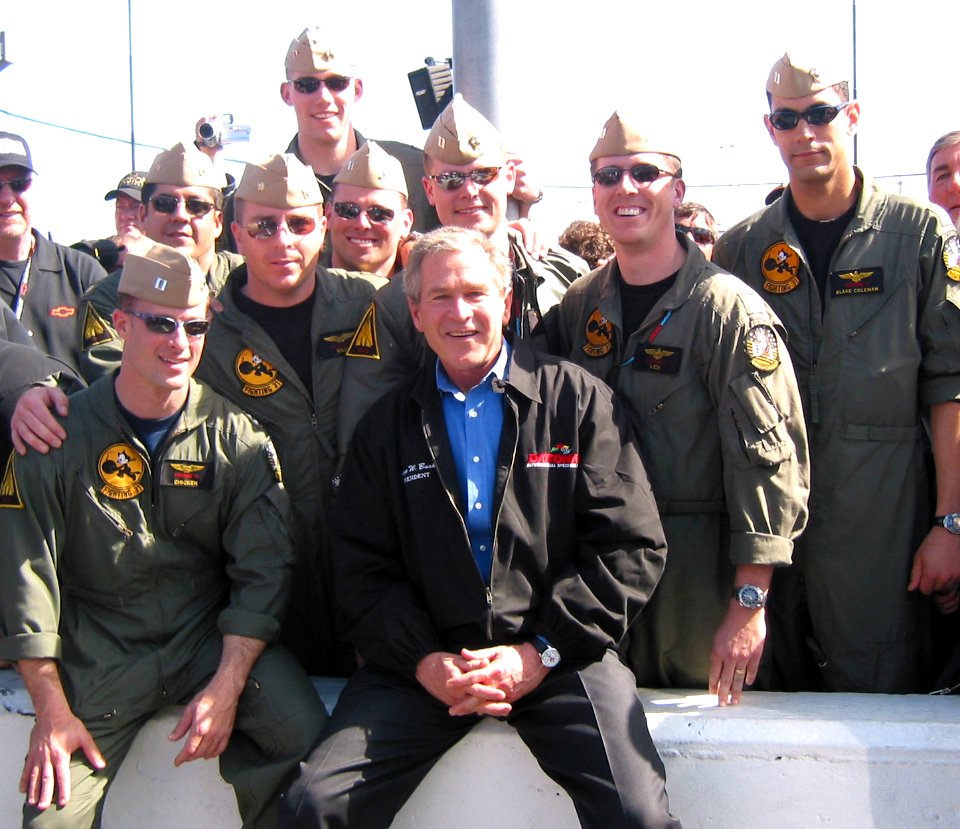 US Navy 040214-N-9999O-001 Aircrew take an opportunity to meet with the Commander-in-Chief, President George W. Bush