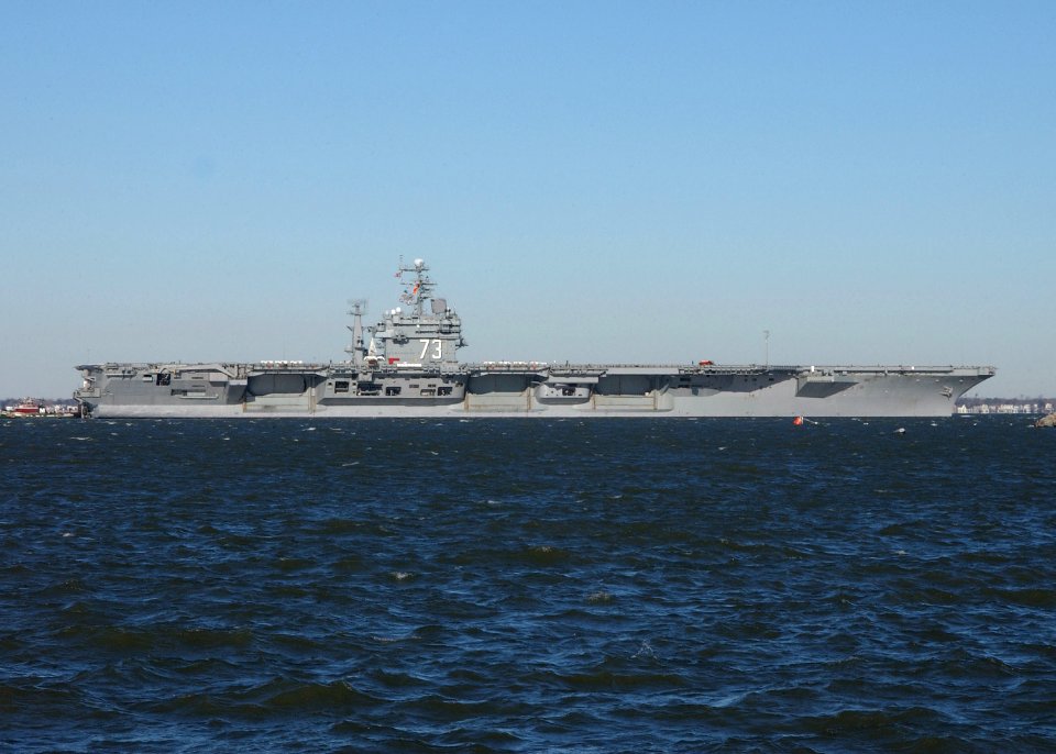 US Navy 040120-N-4374S-004 USS George Washington (CVN 73) departs Naval Station Norfolk, Va. on a regularly scheduled deployment in support of the global war on terrorism