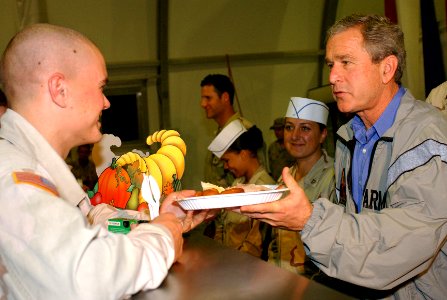 US Navy 031127-F-5435R-008 President George W. Bush pays a surprise visit to Baghdad International Airport (BIAP)
