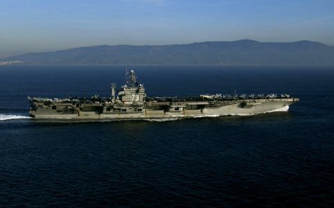 US Navy 040201-N-5319A-003 The nuclear powered aircraft carrier USS George Washington (CVN 73) and the Air Wing of Carrier Air Wing Seven (CVW-7) transit the Straits of Gibraltar