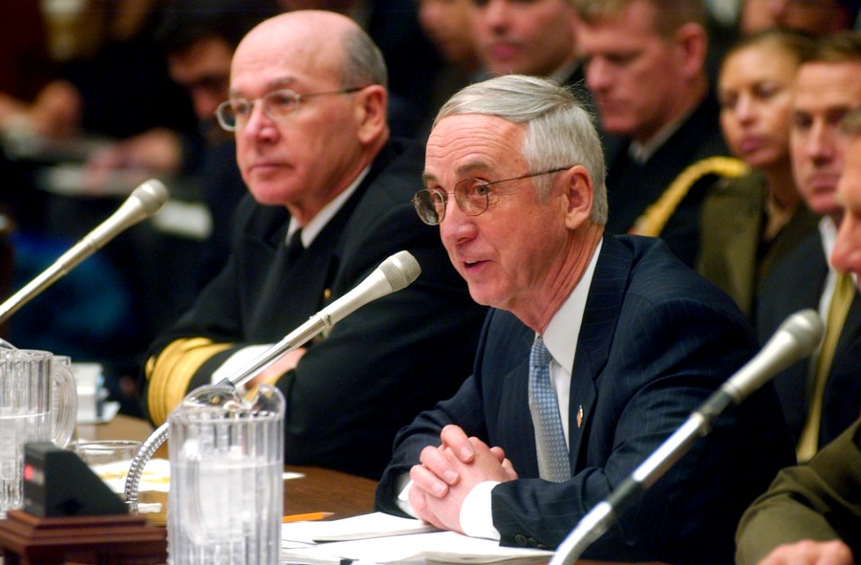 US Navy 040212-N-2568S-009 The Honorable Gordon R. England, Secretary of the Navy (SECNAV) gives testimony to members of the House Armed Services Committee
