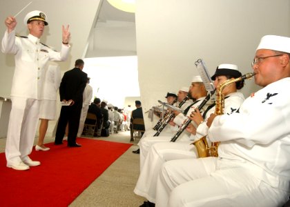US Navy 031207-N-7391W-054 Sailors assigned to the Pacific Fleet Band provided music during the 62nd anniversary of the attack on Pearl Harbor, at the USS Arizona Memorial