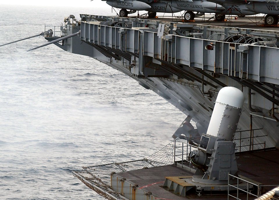 US Navy 040131-N-1082Z-001 An Close-in Weapons System (CIWS) is being fired for training aboard the nuclear powered aircraft carrier USS George Washington (CVN 73)