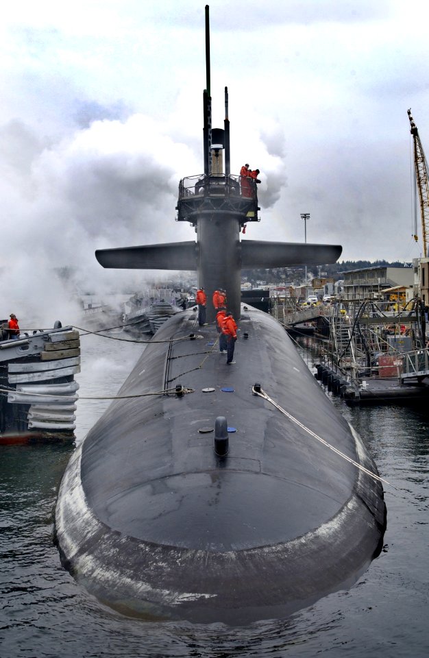 US Navy 040202-N-1003P-001 The Ohio class fleet ballistic missile submarine USS Michigan (SSBN 727) enters into the Puget sound naval shipyard and intermediate maintenance facility