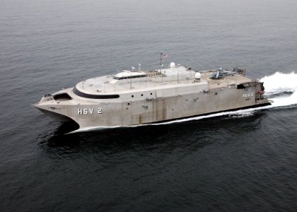 US Navy 040210-N-4374S-002 High Speed Vessel Two (HSV 2) Swift glides through the waters of the Atlantic Ocean