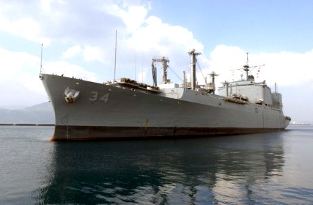 US Navy 040317-N-0780F-027 USNS Mount Baker (T-AE 34) approaches the pier as she arrives for a routine port visit at Souda Bay, Crete, Greece photo