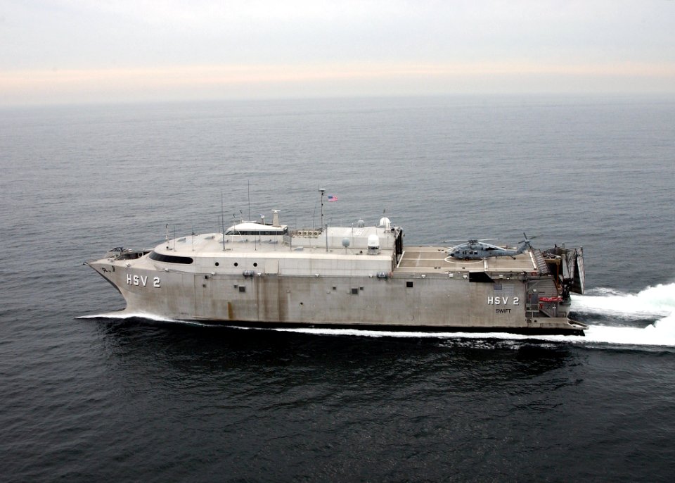 US Navy 040210-N-4374S-005 High Speed Vessel Two (HSV 2) Swift glides through the waters of the Atlantic Ocean