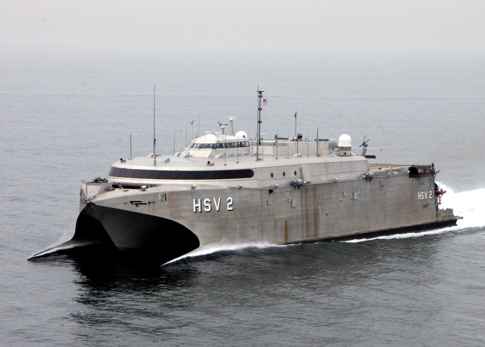 US Navy 040210-N-4374S-001 High Speed Vessel Two (HSV-2) Swift glides through the waters of the Atlantic Ocean