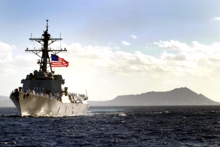 US Navy 031219-N-3228G-002 The newly commissioned guided missile destroyer USS Chafee (DDG 90) sails past Diamond Head Crater