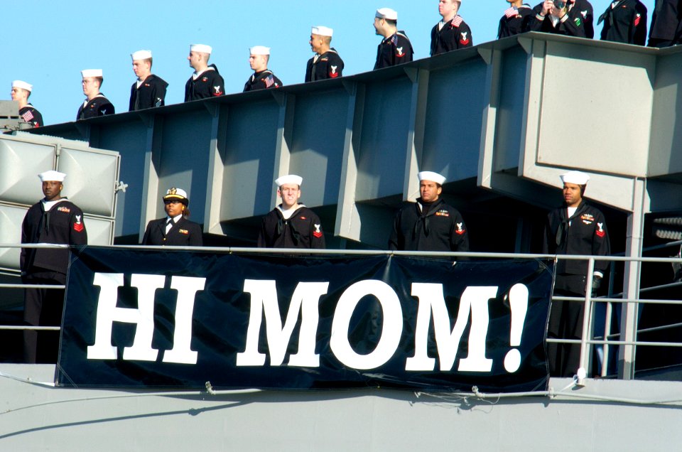 US Navy 040229-N-1464F-004 Sailors and Marines aboard the nuclear powered aircraft carrier USS Enterprise (CVN 65)