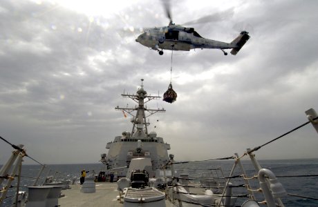 US Navy 040424-N-5319A-002 An MH-60S Knighthawk delivers cargo to USS Bulkeley (DDG 84)