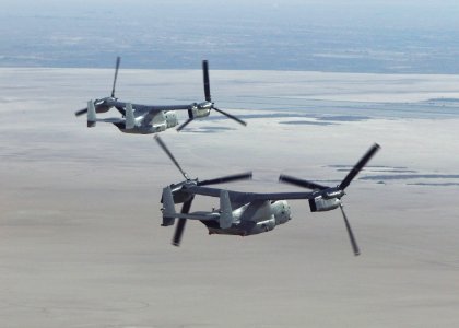 US Navy 040411-N-9999X-001 Osprey No. Seven flies in formations with Osprey No. Nine during a recent test flight