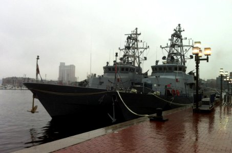US Navy 111116-N-ZZ999-001 The Cyclone-class coastal patrol ships USS Hurricane (PC 3) and USS Monsoon (PC 4) arrive in Baltimore's Inner Harbor