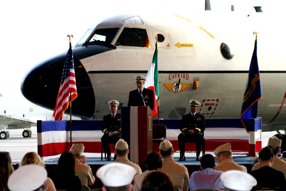 US Navy 040413-N-5821W-001 Adm. Gregory G. Johnson, Commander, U.S. Naval Forces Europe, addresses a crowd gathered in Naval Air Station (NAS) Sigonella's Executive Transport Department (ETD) hangar